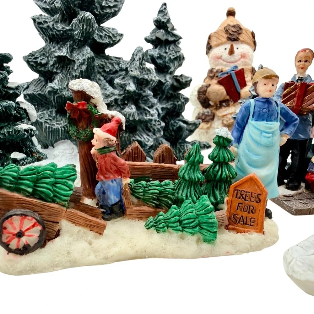 Unbranded Christmas Village‎ Figurine Set 12-Piece Winter Scene Trees Excellent